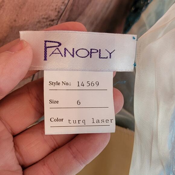 NWT Panoply Turquoise Blue Sequin Gown, Style # 14569, Sz 6 - Picture 11 of 11